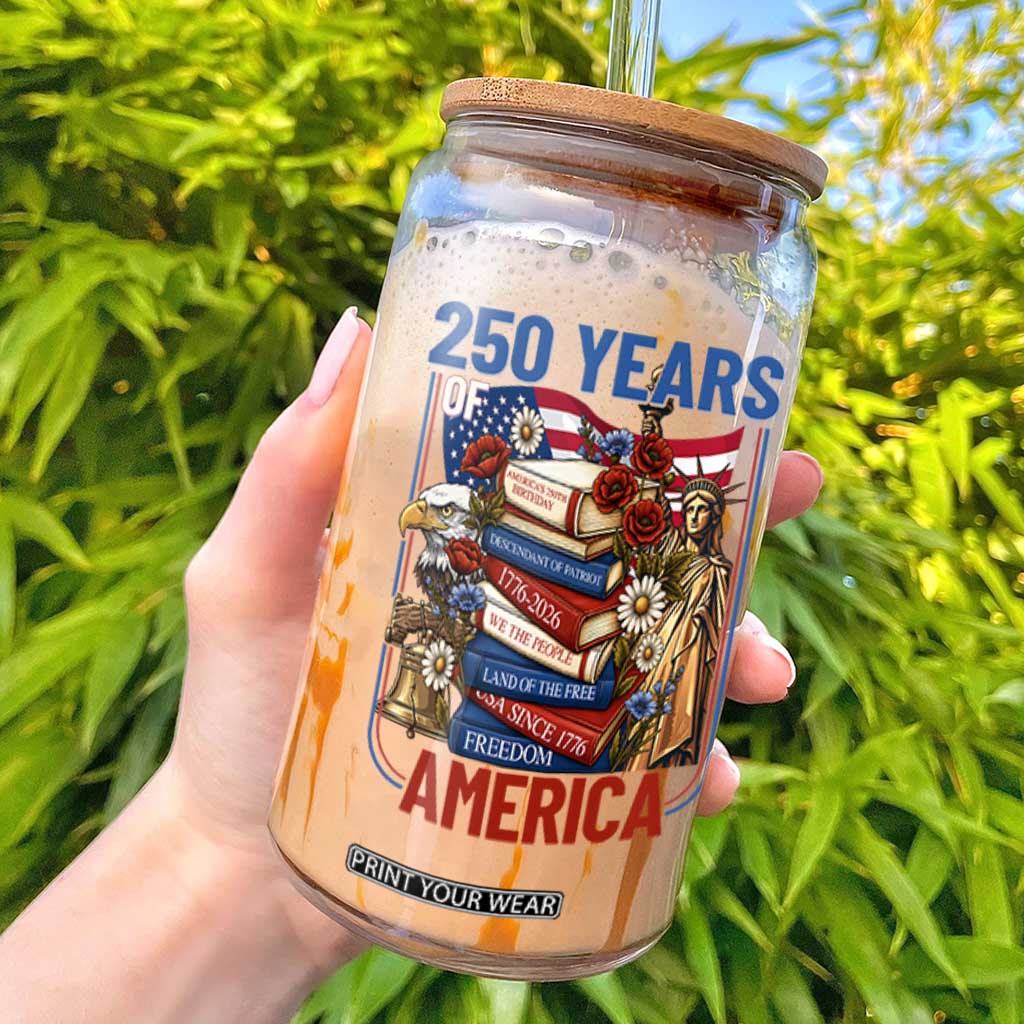 250 Years American Anniversary Glass Can Patriotic Book Reader 4th of July TS14 White Print Your Wear
