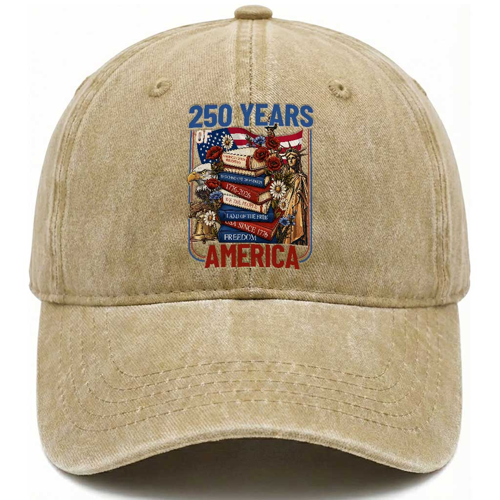 250 Years American Anniversary Washed Cotton Baseball Cap Patriotic Book Reader 4th of July TS14 Print Your Wear