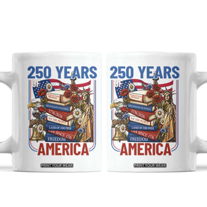 250 Years American Anniversary Coffee Mug Patriotic Book Reader 4th of July TS14 White Print Your Wear