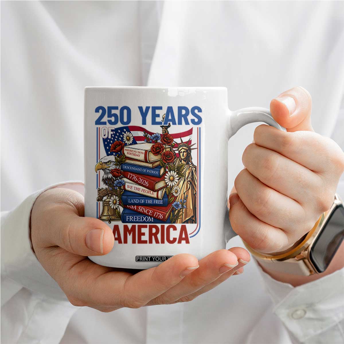 250 Years American Anniversary Coffee Mug Patriotic Book Reader 4th of July TS14 Print Your Wear
