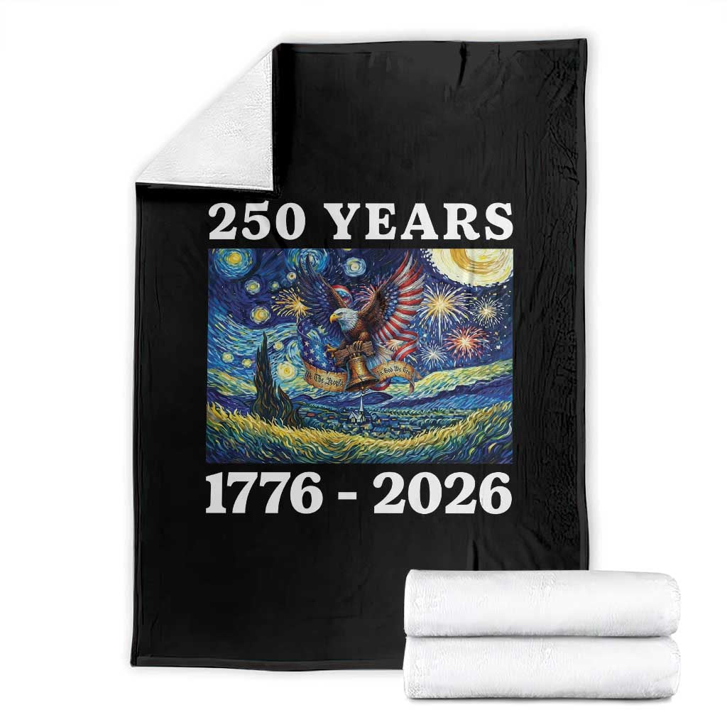250th America Anniversary Throw Blanket Starry Night Patriotic Eagle Liberty Bell American Flag TS14 Black Print Your Wear