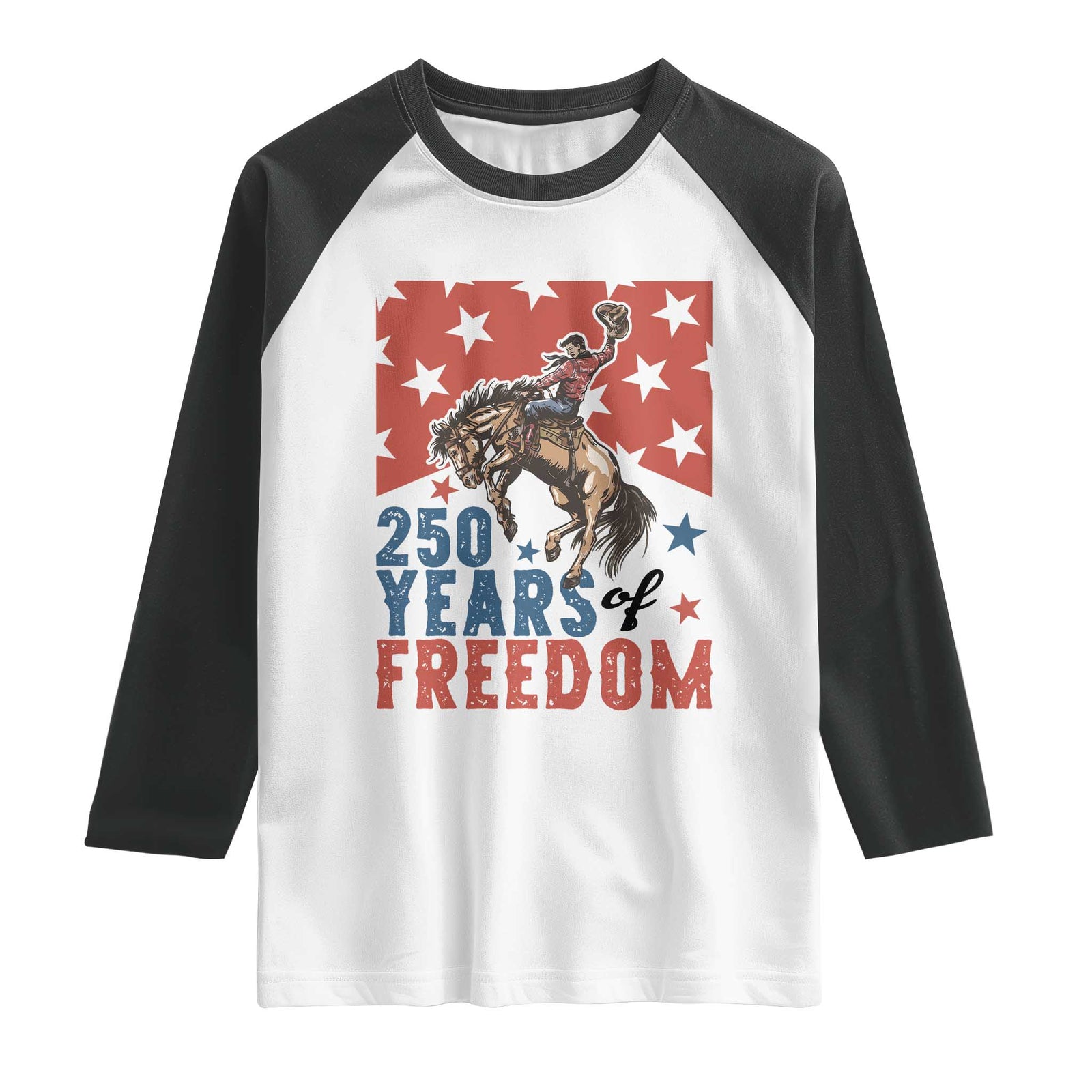 American Rodeo 250th Anniversary Raglan Shirt Western Cowboy Patriotic Fourth of July TS14 White Black Print Your Wear