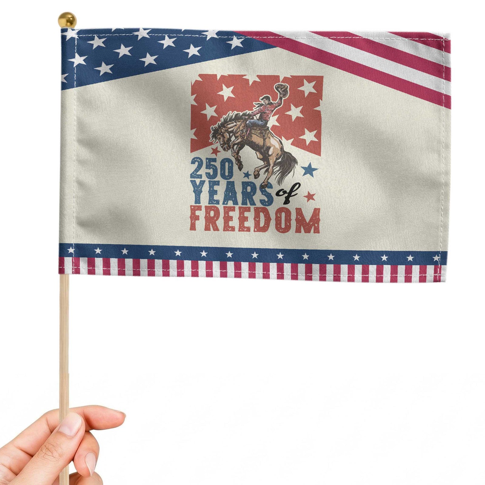 American Rodeo 250th Anniversary Patriotic Handheld Flag Western Cowboy 4th of July TS14 Modern 8.2