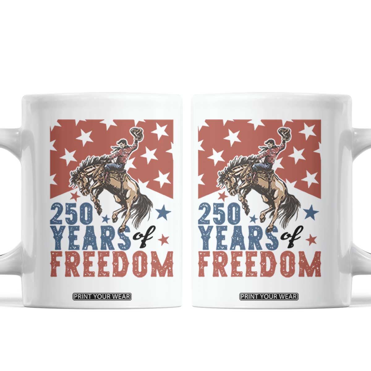 American Rodeo 250th Anniversary Coffee Mug Western Cowboy Patriotic Fourth of July TS14 White Print Your Wear