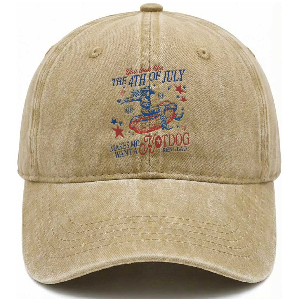 Western Cowgirl You Look Like the 4th of July Washed Cotton Baseball Cap Makes Me Want A Hot Dog Real Bad TS14 Print Your Wear