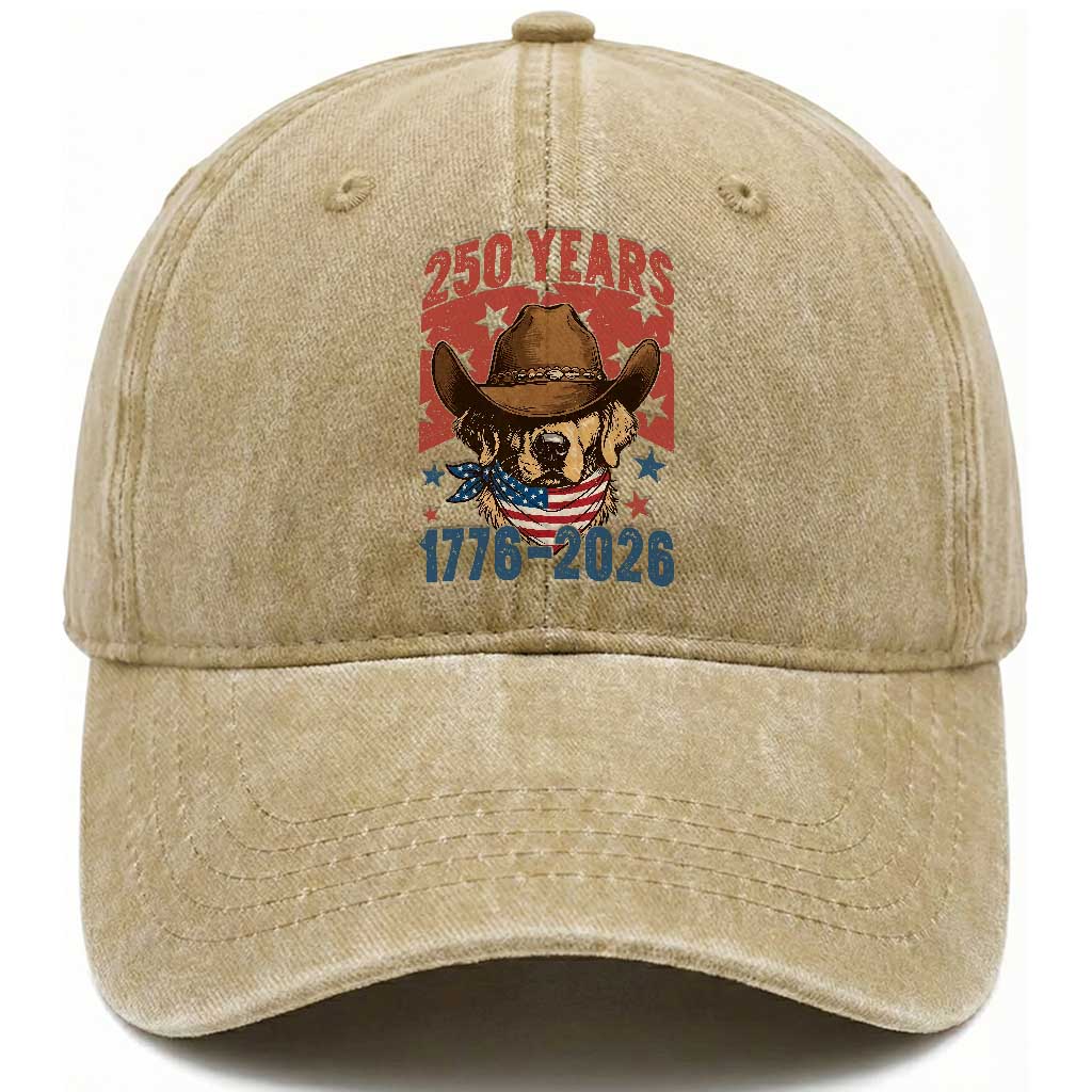 250th Anniversary USA Washed Cotton Baseball Cap Western Golden Retriever 4th of July TS14 Print Your Wear