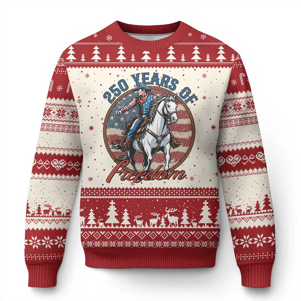 250th Anniversary USA Ugly Christmas Sweater American Flag Cowboy Rodeo 4th of July TS14 Beige Red Print Your Wear