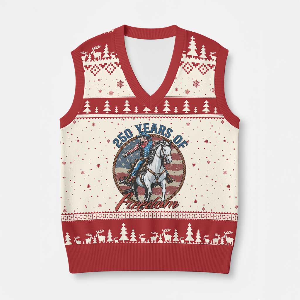 250th Anniversary USA V-Neck Knit Sweater Vest American Flag Cowboy Rodeo 4th of July TS14 Beige Red Print Your Wear