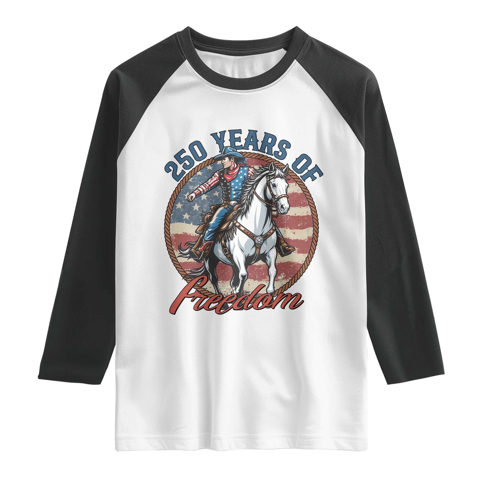 250th Anniversary USA Raglan Shirt American Flag Cowboy Rodeo 4th of July TS14 White Black Print Your Wear