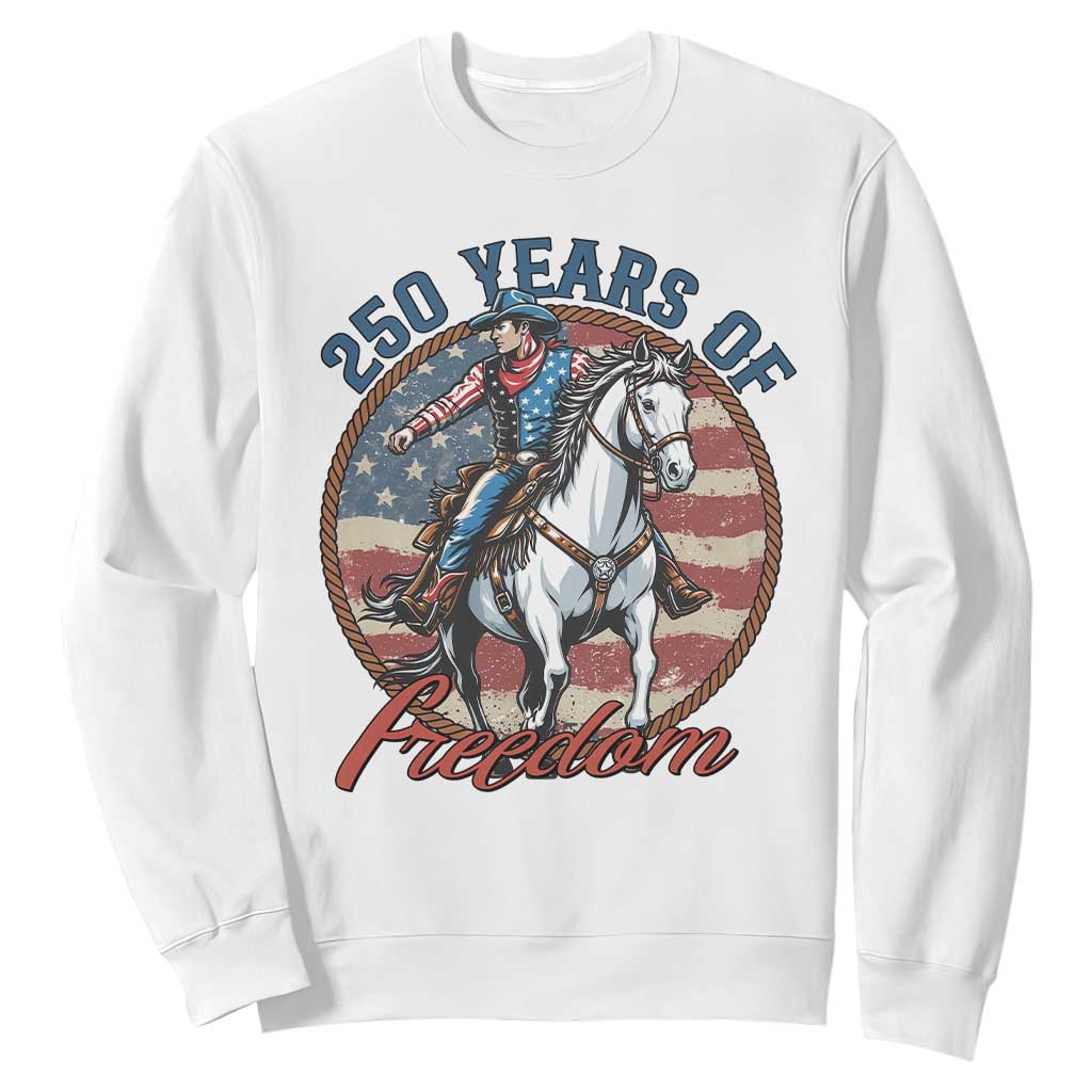 250th Anniversary USA Sweatshirt American Flag Cowboy Rodeo 4th of July TS14 White Print Your Wear