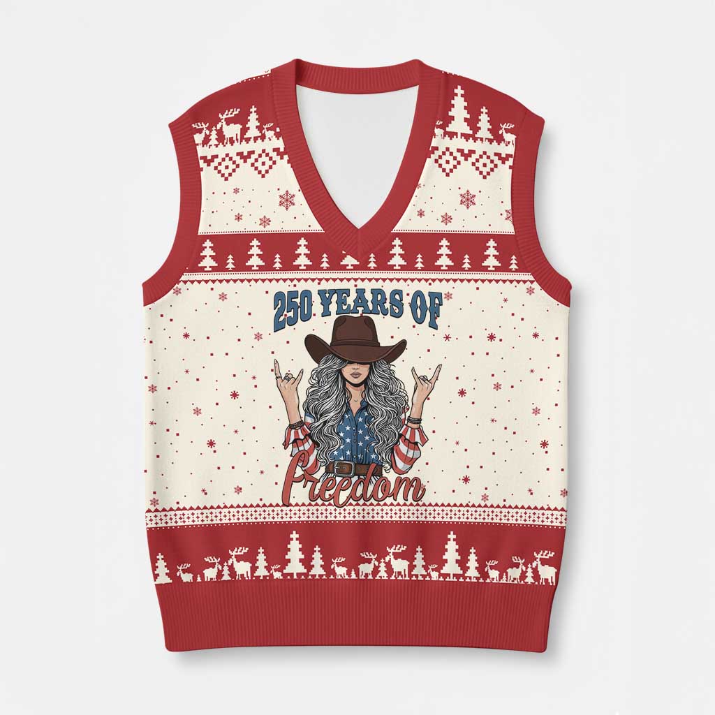 250th Anniversary USA V-Neck Knit Sweater Vest Western Cowgirl American Flag 4th of July TS14 Beige Red Print Your Wear