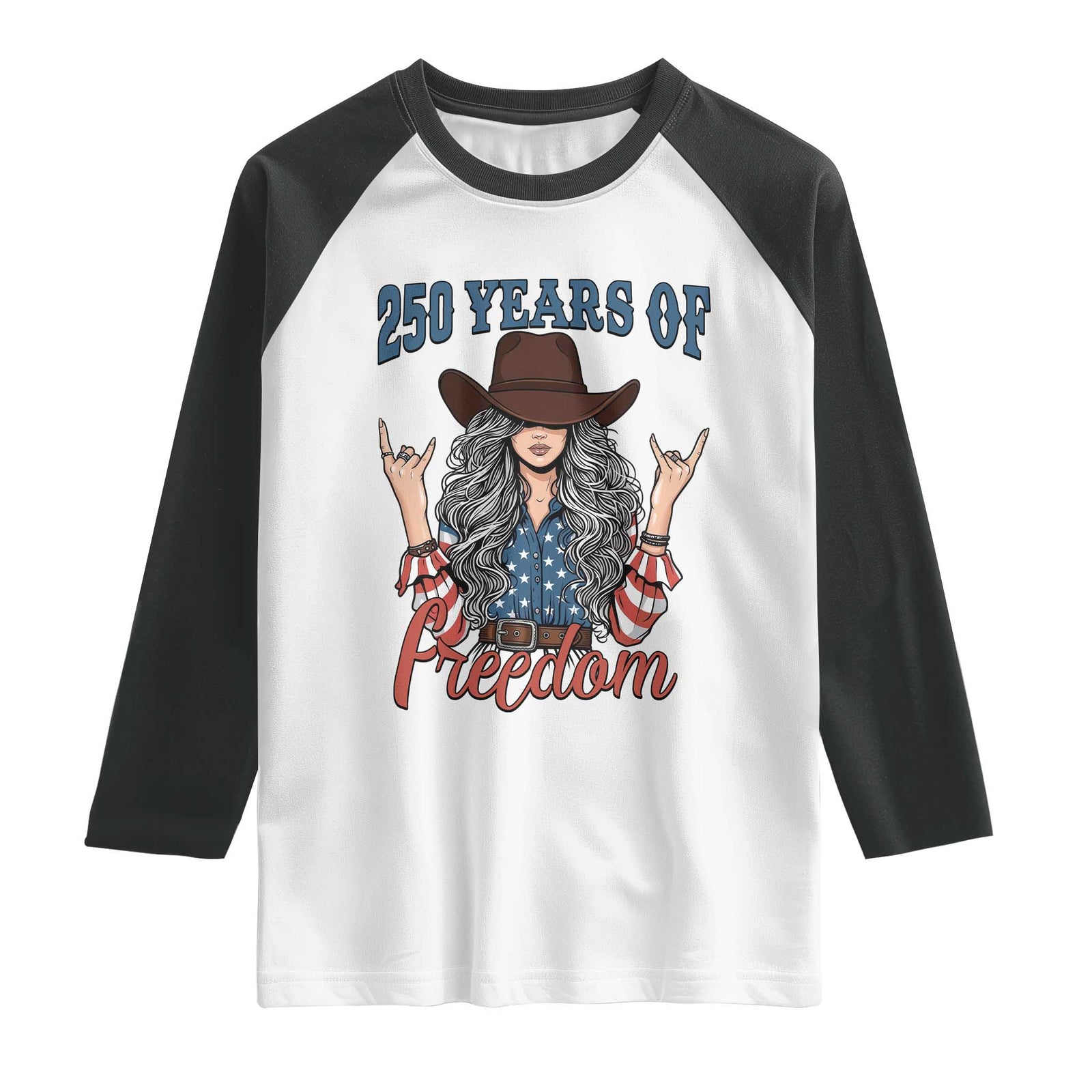 250th Anniversary USA Raglan Shirt Western Cowgirl American Flag 4th of July TS14 White Black Print Your Wear