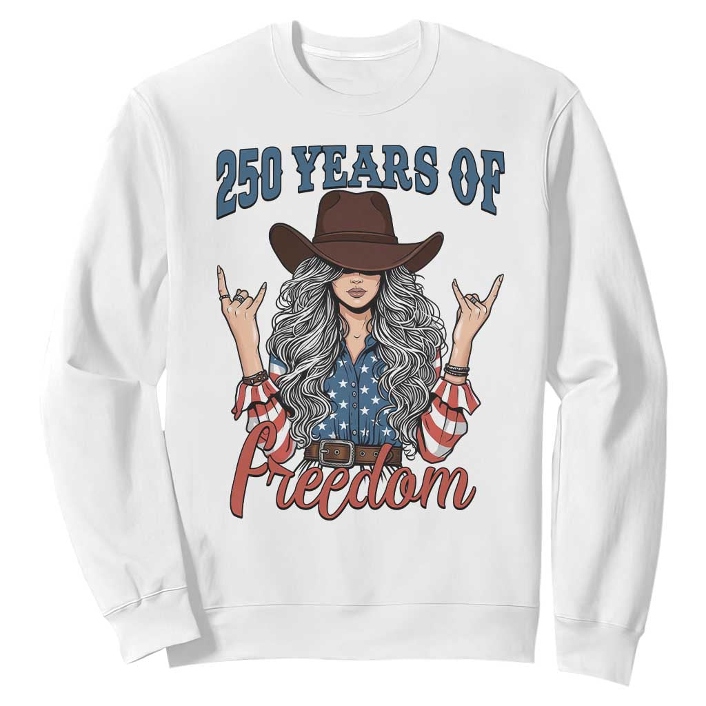 250th Anniversary USA Sweatshirt Western Cowgirl American Flag 4th of July TS14 White Print Your Wear