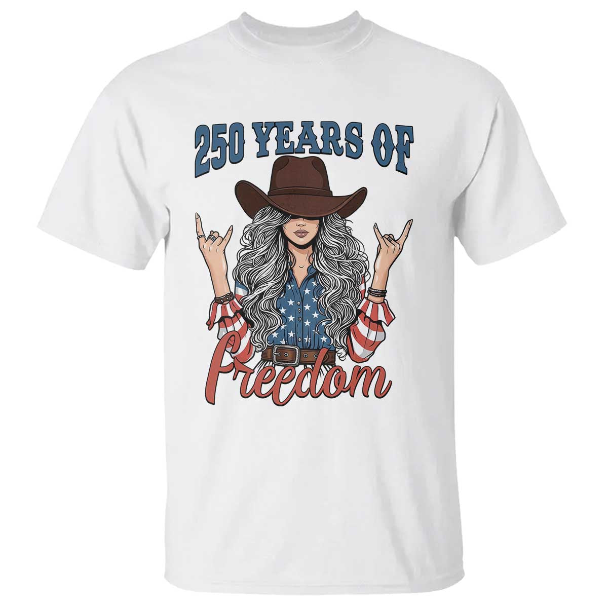 250th Anniversary USA T Shirt Western Cowgirl American Flag 4th of July TS14 White Print Your Wear