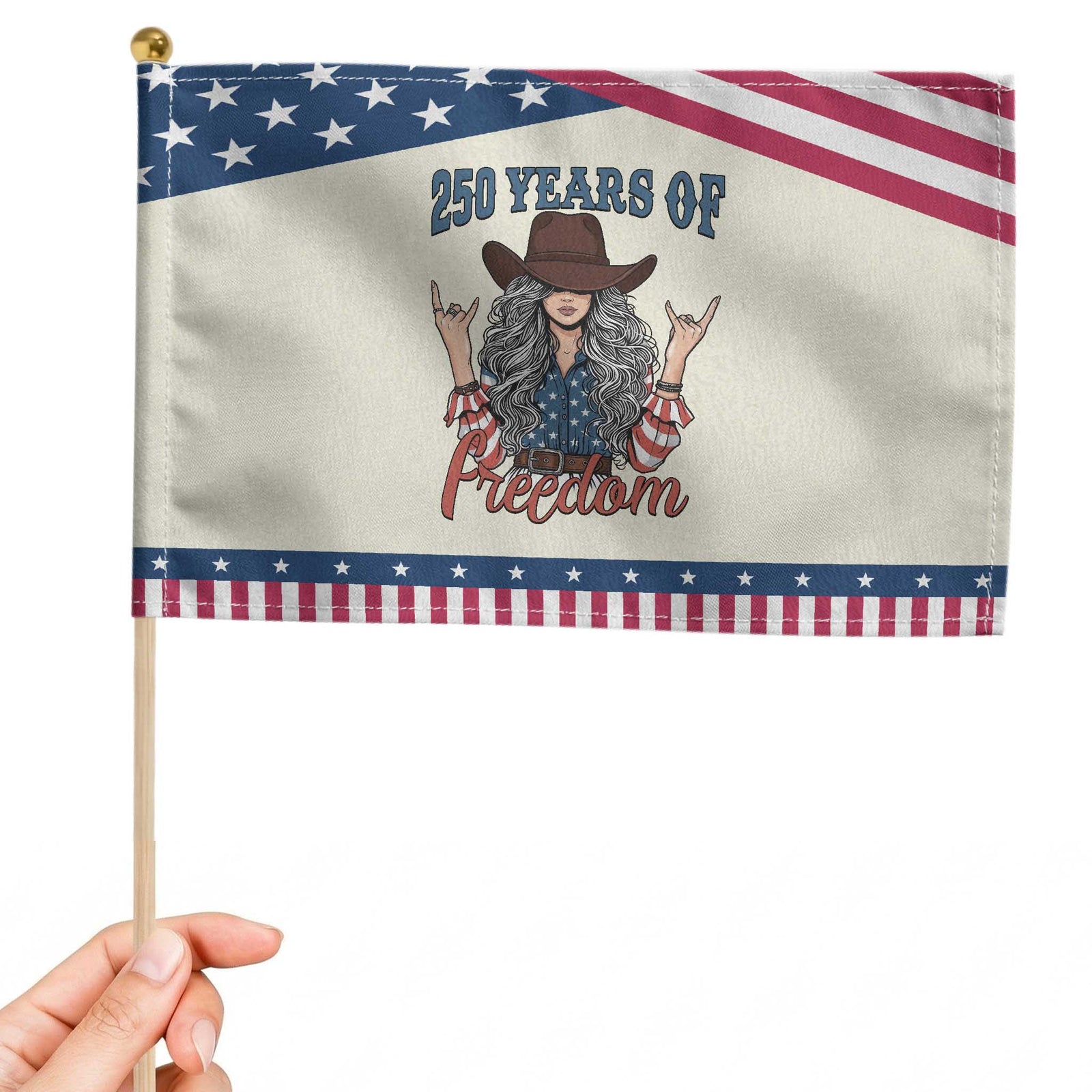 250th Anniversary USA Patriotic Handheld Flag Western Cowgirl American Flag 4th of July TS14 Modern 8.2