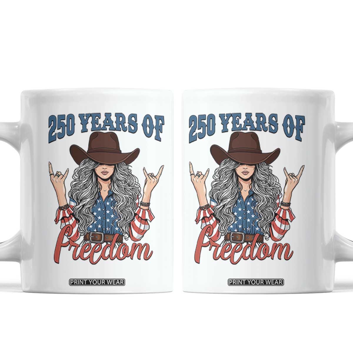 250th Anniversary USA Coffee Mug Western Cowgirl American Flag 4th of July TS14 White Print Your Wear