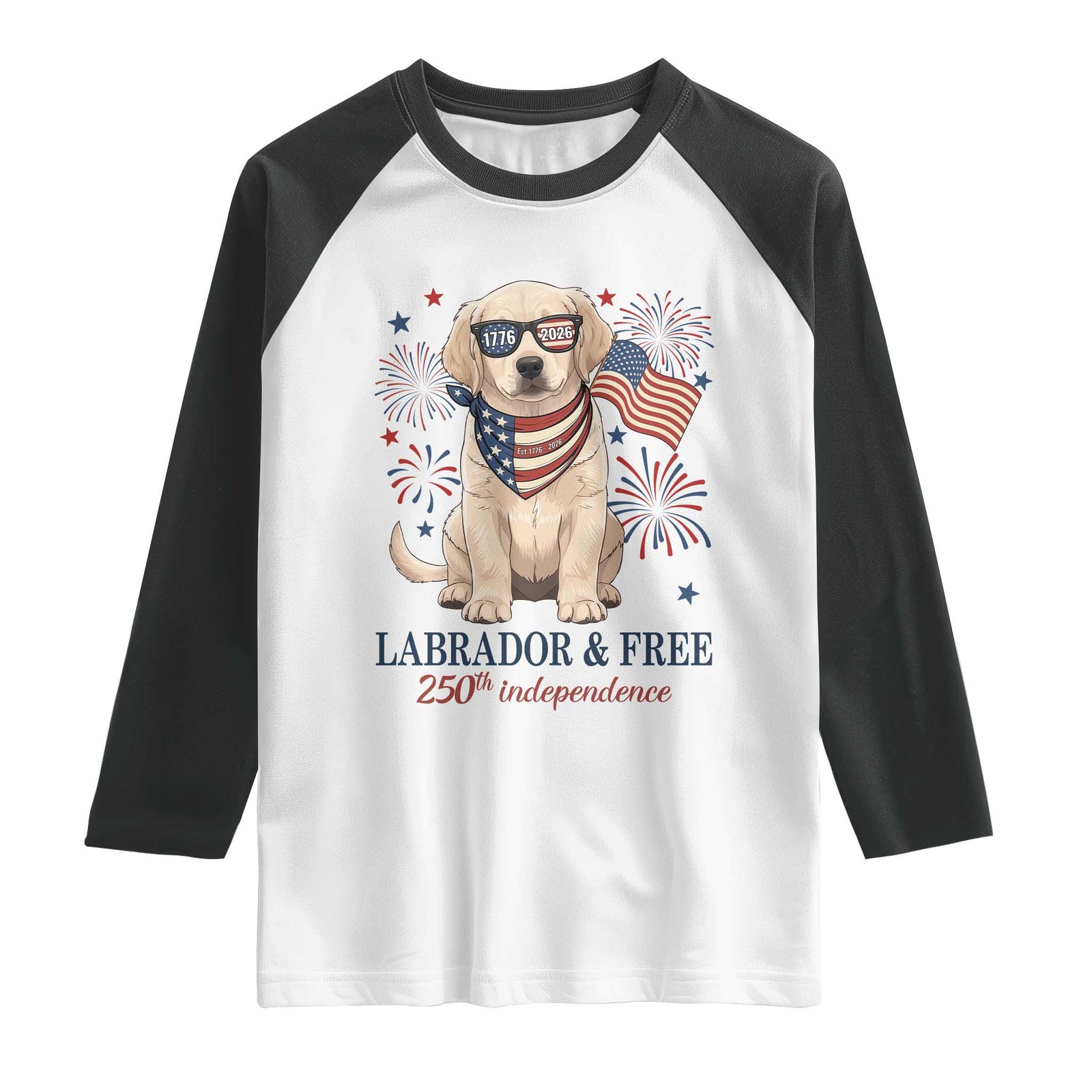 250th Anniversary USA Raglan Shirt Labrador Retriever American Flag 4th of July TS14 White Black Print Your Wear