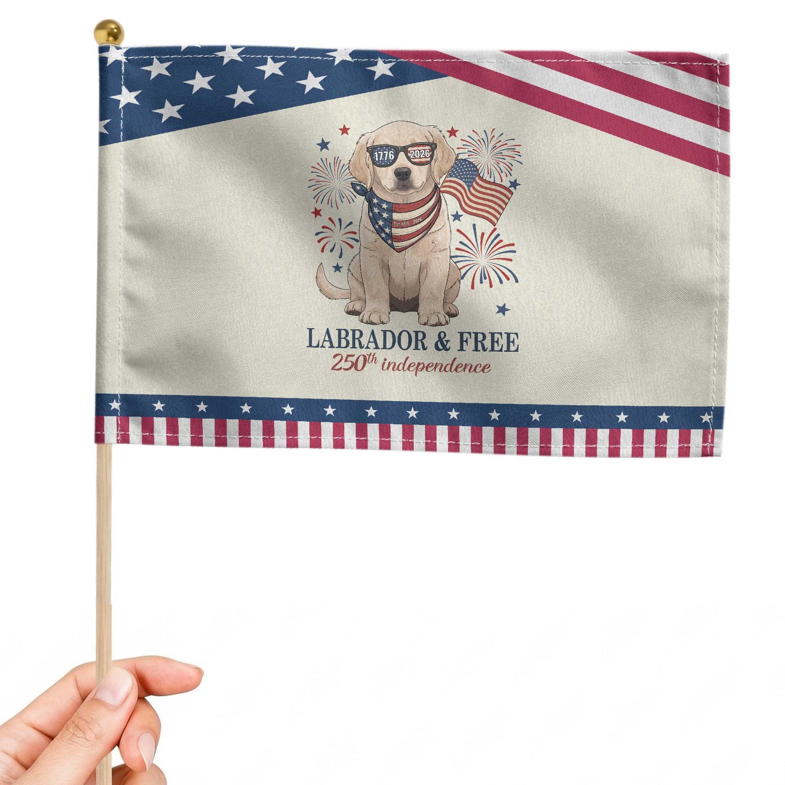 250th Anniversary USA Patriotic Handheld Flag Labrador Retriever American Flag 4th of July TS14 Modern 8.2