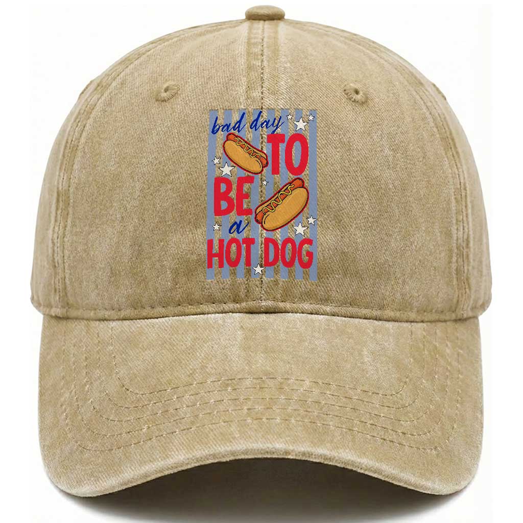 Bad Day To Be A Hot Dog Washed Cotton Baseball Cap 4th of July Summer Beach TS14 Print Your Wear