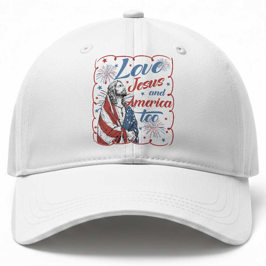 Loves Jesus and America Too Baseball Cap Patriotic Christian Jesus 4th of July TS14 Print Your Wear
