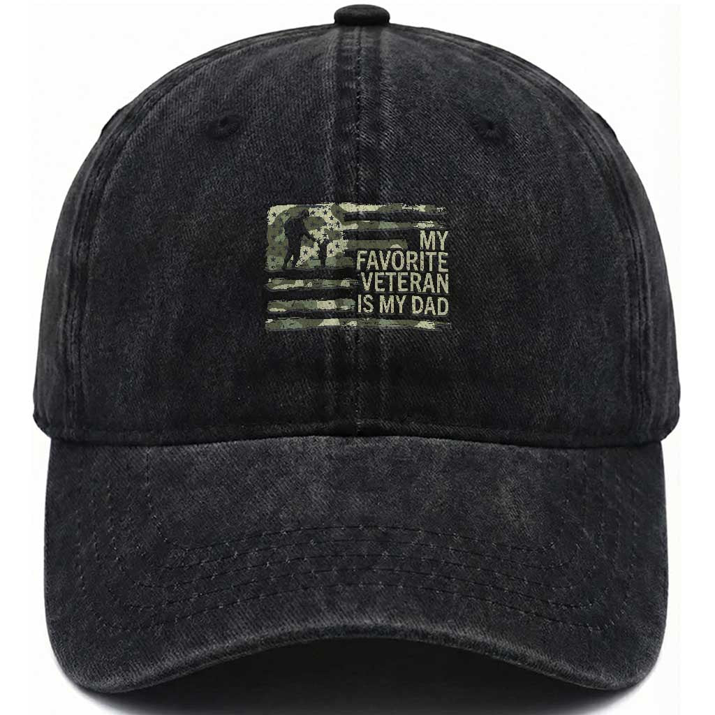 My Favorite Veteran is My Dad Washed Cotton Baseball Cap Veteran Dad Camo American Flag TS14 Print Your Wear