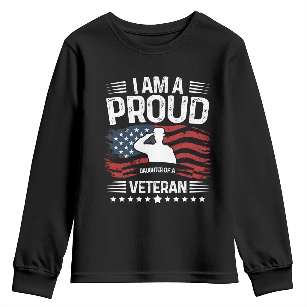 Proud Daughter Veteran Nothing Scares Youth Sweatshirt Military Family Pride American Flag TS14 Black Print Your Wear
