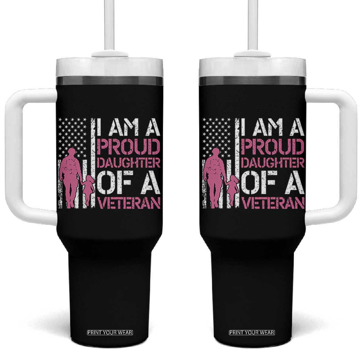 Proud Daughter Veteran Nothing Scares Tumbler With Handle Patriotic Military Family Support TS14 One Size: 40 oz Black Print Your Wear