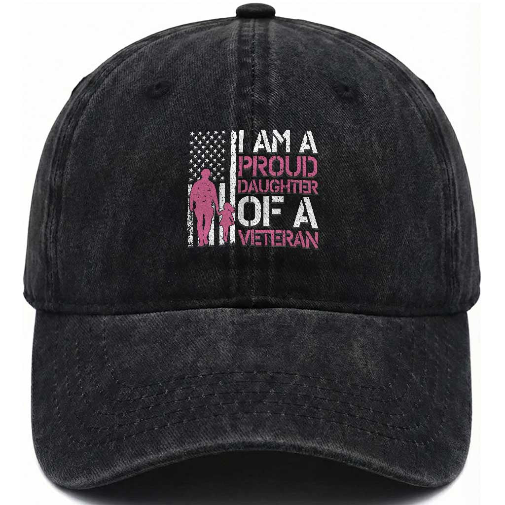 Proud Daughter Veteran Nothing Scares Washed Cotton Baseball Cap Patriotic Military Family Support TS14 Print Your Wear