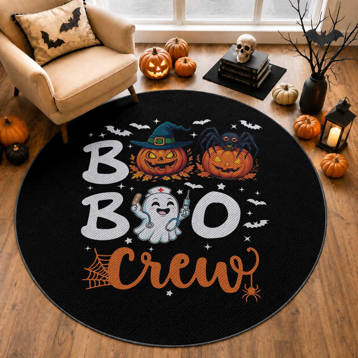 Boo Boo Crew Nurse Ghost Halloween Round Rug