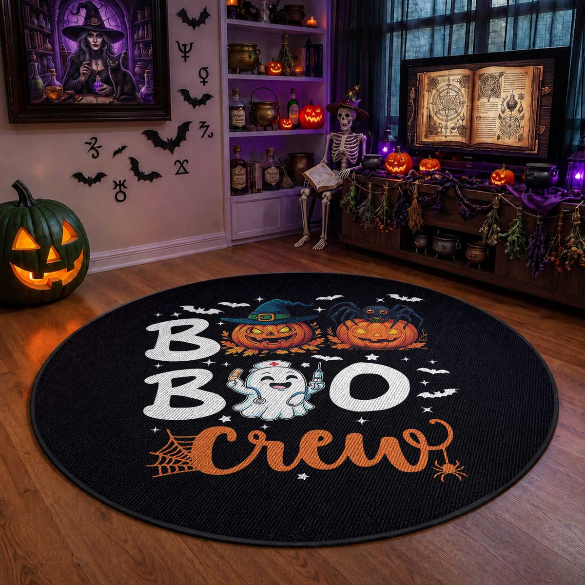 Boo Boo Crew Nurse Ghost Halloween Round Rug