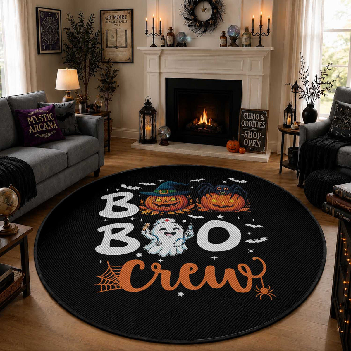 Boo Boo Crew Nurse Ghost Halloween Round Rug