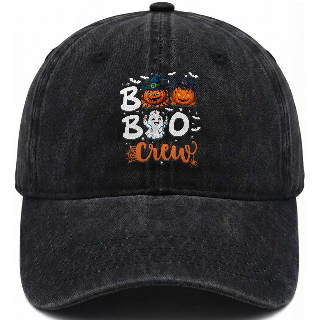 Boo Boo Crew Nurse Ghost Halloween Washed Cotton Baseball Cap TS14 Washed Cap Universal Fit Black Print Your Wear