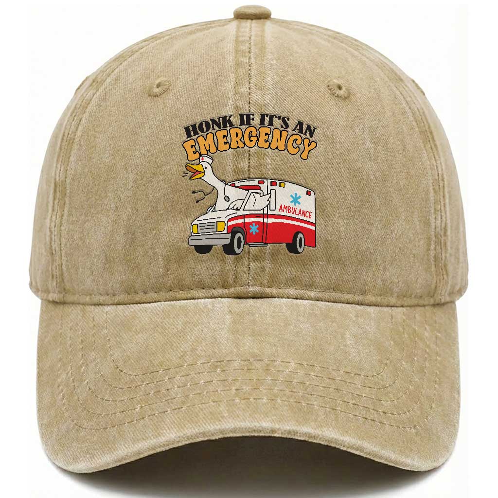 Registered Goose Nurse Washed Cotton Baseball Cap Honk If It Is An Emergency TS14 Washed Cap Universal Fit Khaki Print Your Wear