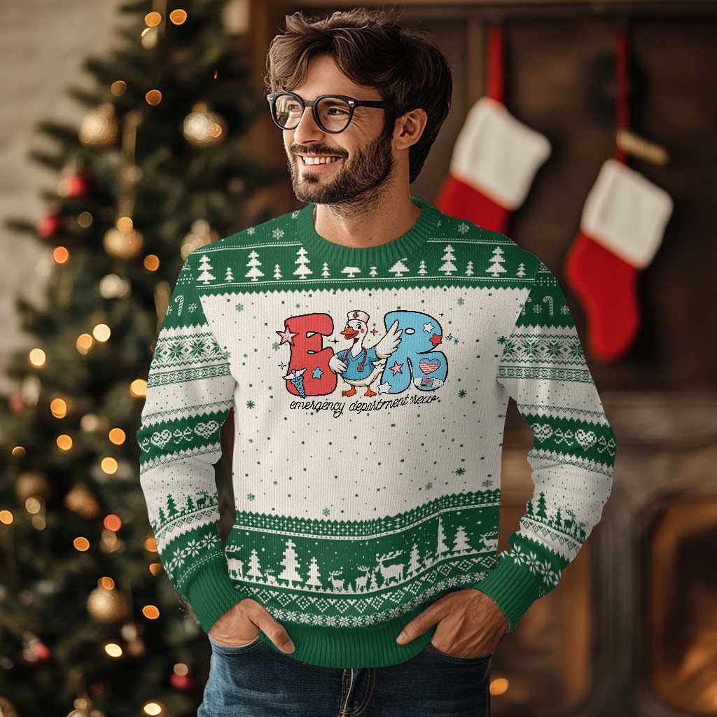 ER Nurse Silly Goose Ugly Christmas Sweater Funny Emergency Department TS14 Beige Green Print Your Wear