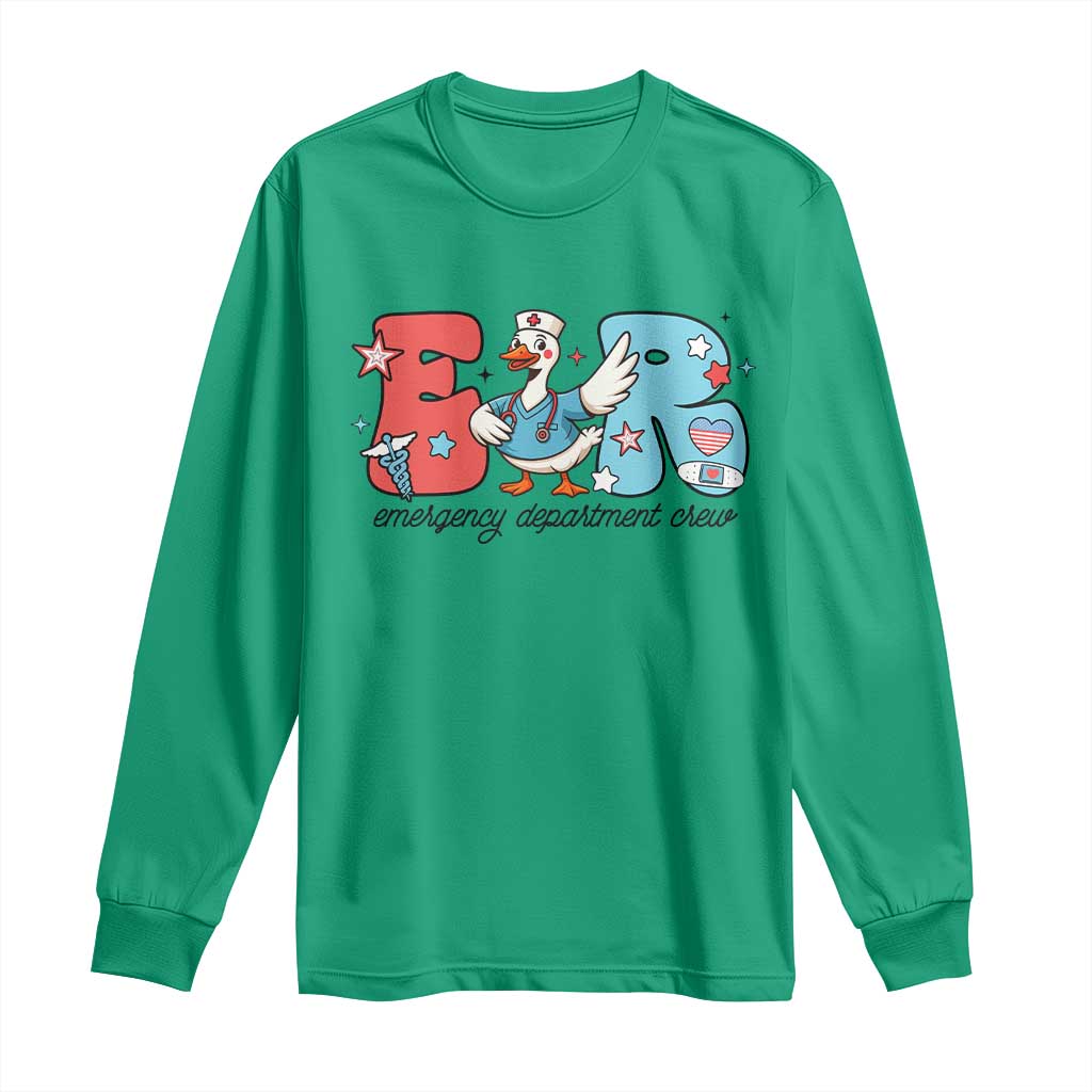 ER Nurse Silly Goose Long Sleeve Shirt Funny Emergency Department TS14 Irish Green Print Your Wear