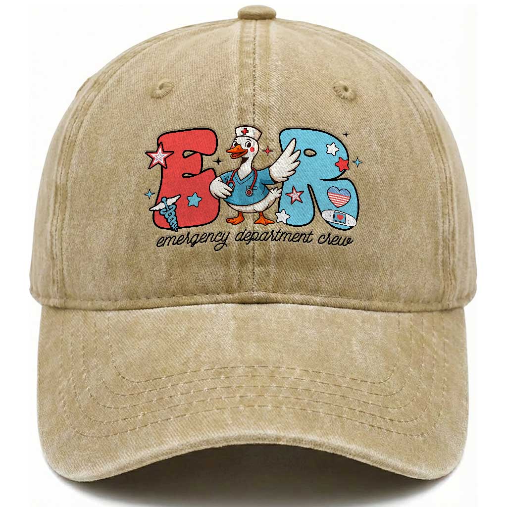 ER Nurse Silly Goose Washed Cotton Baseball Cap Funny Emergency Department TS14 Washed Cap Universal Fit Khaki Print Your Wear