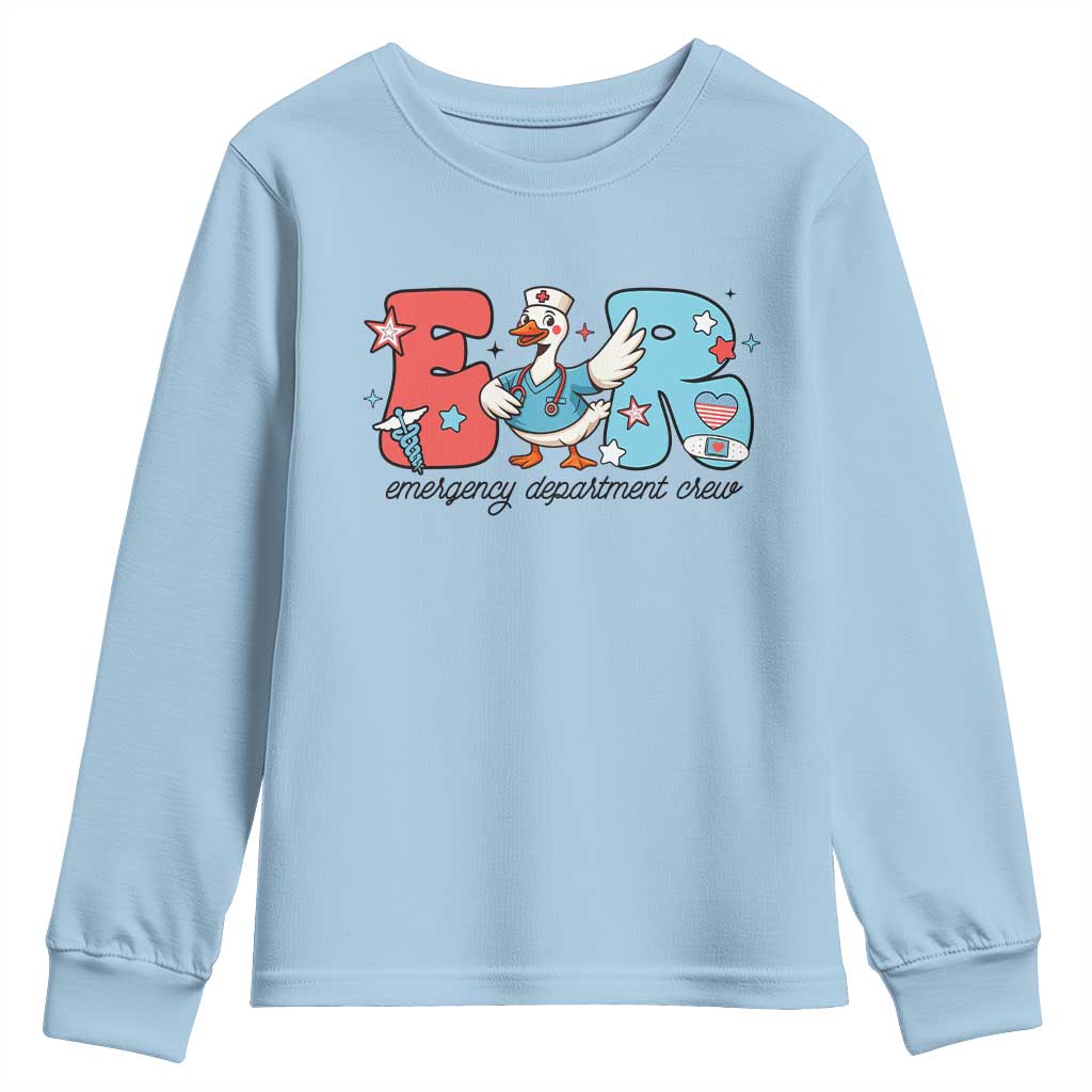 ER Nurse Silly Goose Youth Sweatshirt Funny Emergency Department TS14 Light Blue Print Your Wear