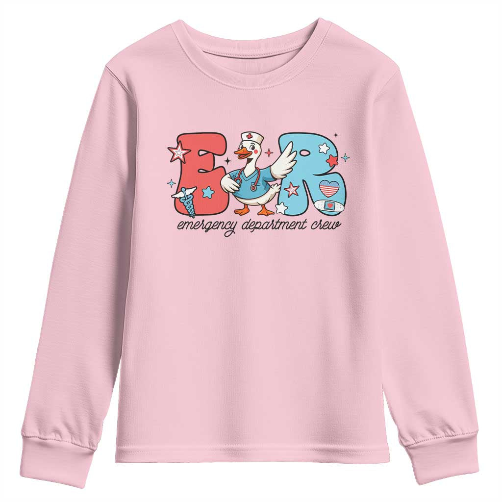 ER Nurse Silly Goose Youth Sweatshirt Funny Emergency Department TS14 Light Pink Print Your Wear