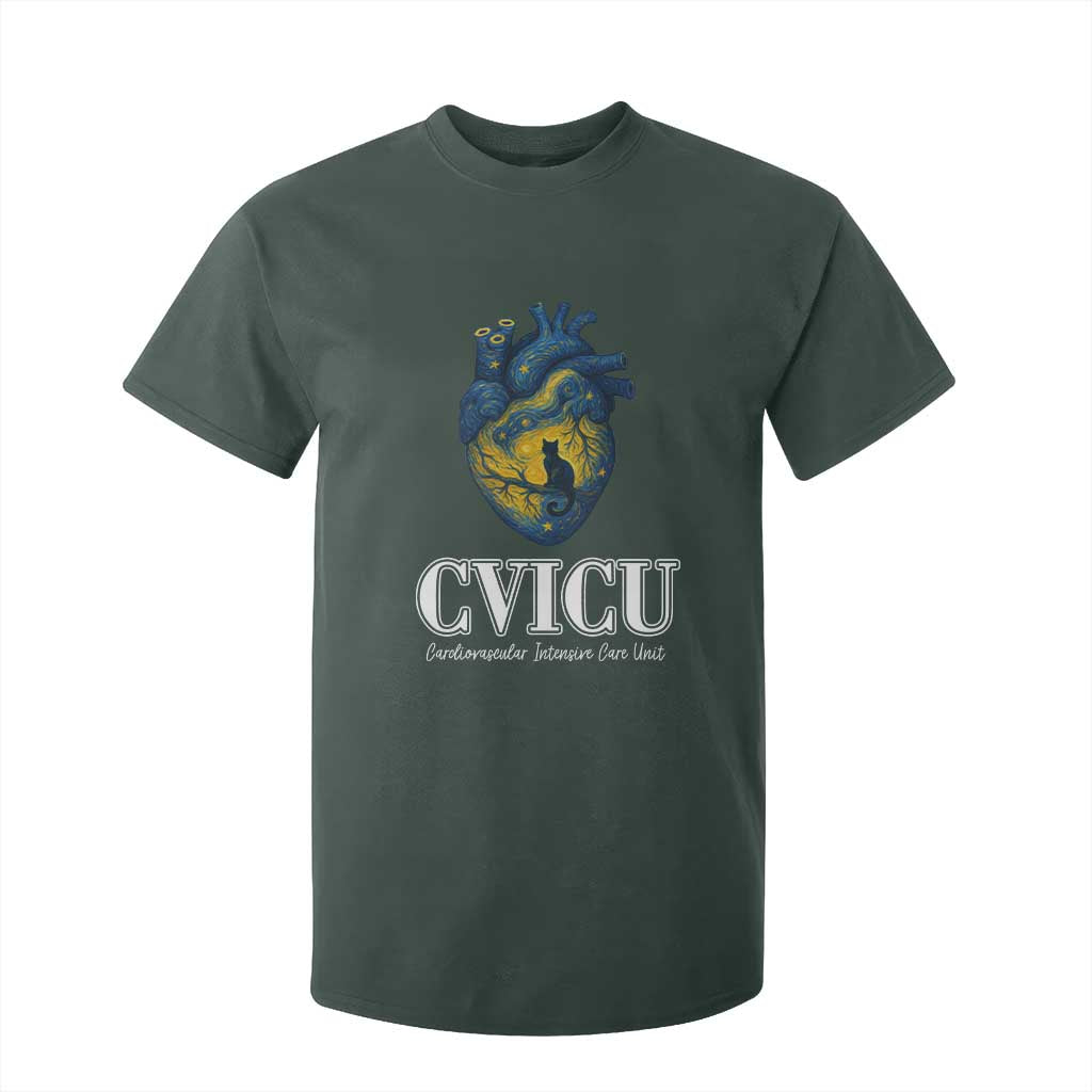 CVICU Nurse Cat Starry Night T Shirt For Kid Cardiovascular Intensive Care Unit TS14 Dark Forest Green Print Your Wear