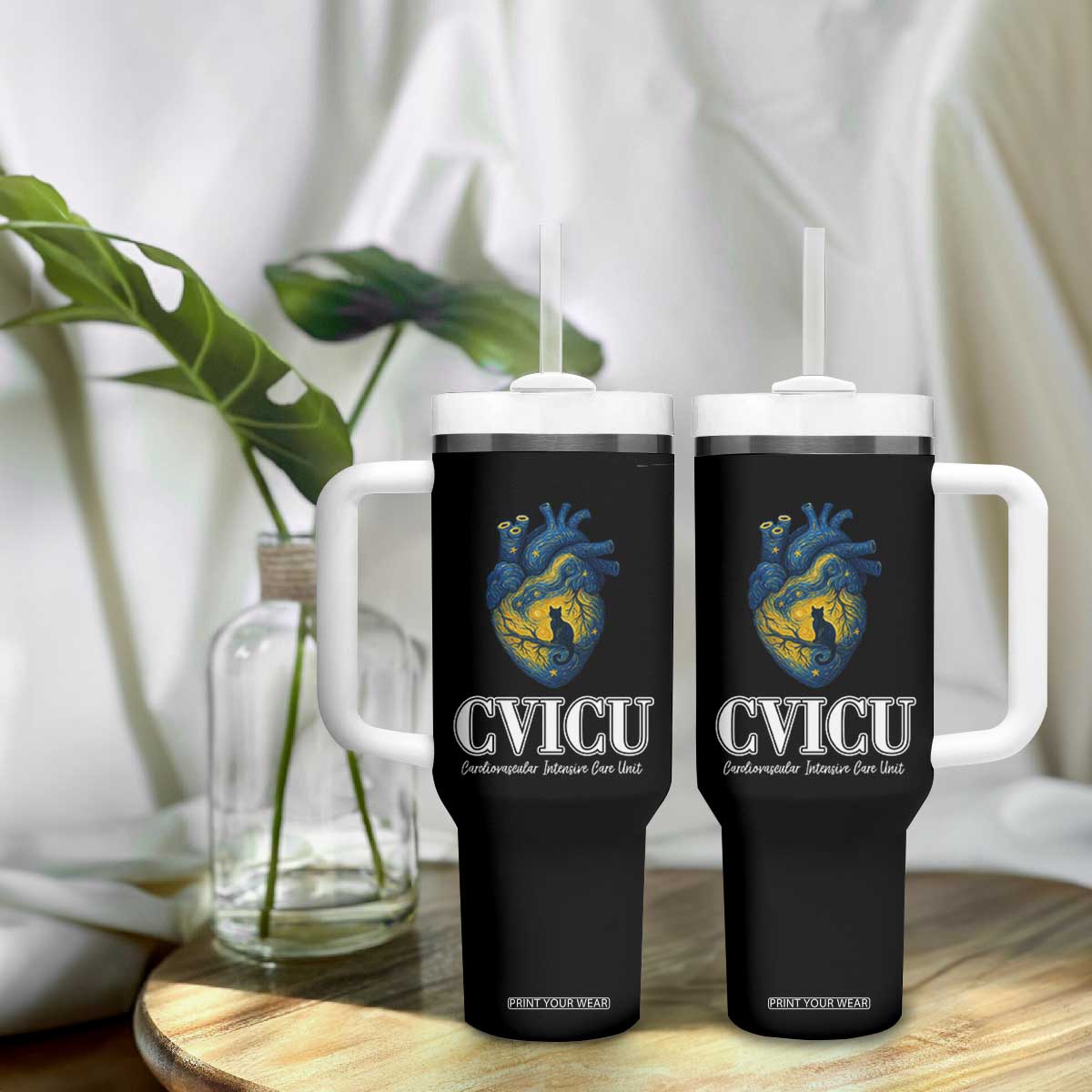 CVICU Nurse Cat Starry Night Tumbler With Handle Cardiovascular Intensive Care Unit TS14 Print Your Wear