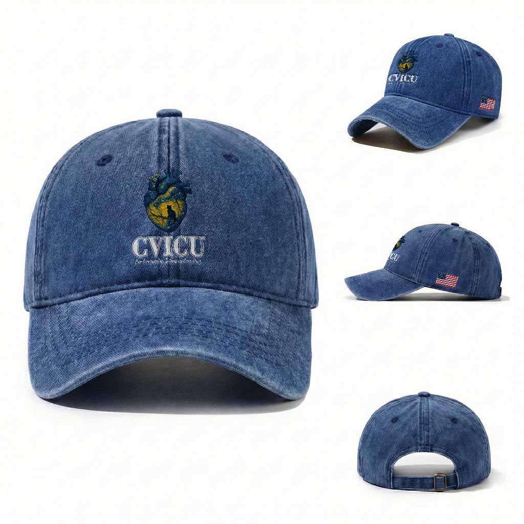 CVICU Nurse Cat Starry Night Washed Cotton Baseball Cap Cardiovascular Intensive Care Unit TS14 Washed Cap Universal Fit Royal Blue Print Your Wear