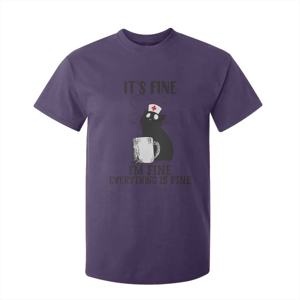 Funny Cat Nurse T Shirt For Kid It Is Fine I Am Fine Everything Is Fine TS14 Purple Print Your Wear