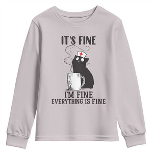 Funny Cat Nurse Youth Sweatshirt It Is Fine I Am Fine Everything Is Fine TS14 Ice Gray Print Your Wear