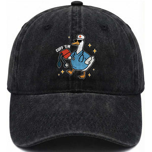 Cuff 'Em ER Nurse Washed Cotton Baseball Cap Funny Silly Goose Meme TS14 Washed Cap Universal Fit Black Print Your Wear