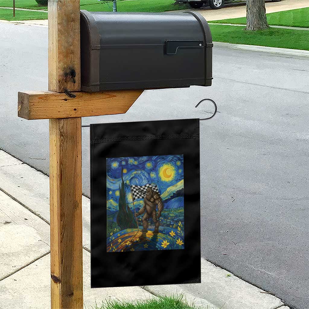 Bigfoot Racing Garden Flag Sasquatch Checkered Flag Starry Night Van Gogh TS14 Print Your Wear