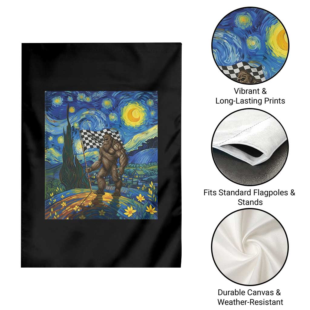 Bigfoot Racing Garden Flag Sasquatch Checkered Flag Starry Night Van Gogh TS14 Print Your Wear