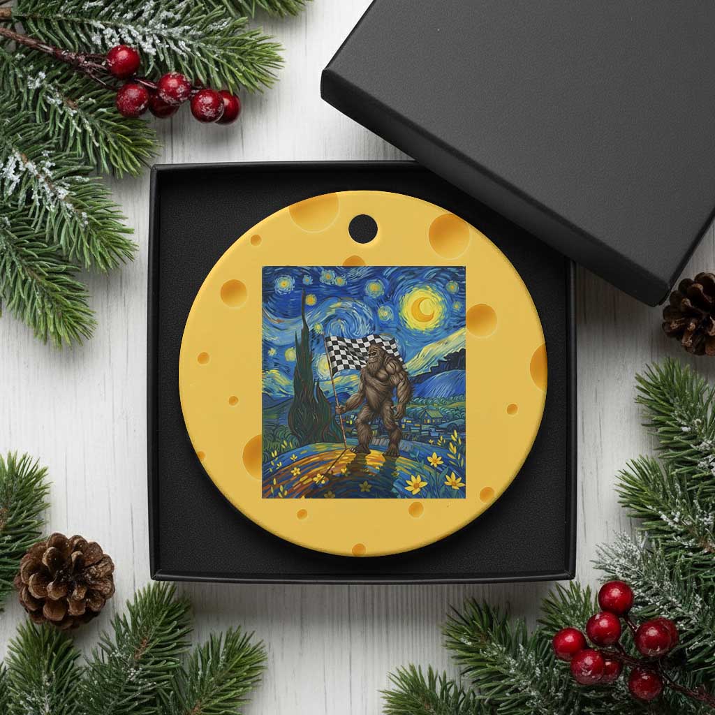 Bigfoot Racing Ceramic Ornament Sasquatch Checkered Flag Starry Night Van Gogh TS14 1pc Yellow Cheese Print Your Wear