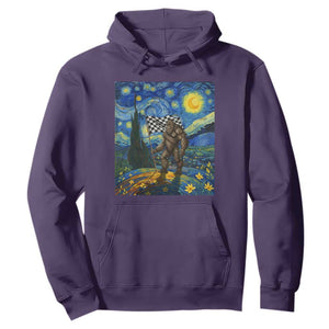 Bigfoot Racing Hoodie Sasquatch Checkered Flag Starry Night Van Gogh TS14 Purple Print Your Wear