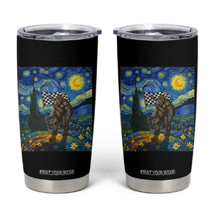 Bigfoot Racing Tumbler Cup Sasquatch Checkered Flag Starry Night Van Gogh TS14 Black Print Your Wear