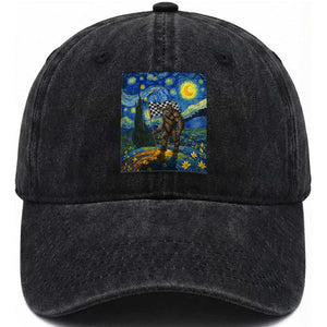 Bigfoot Racing Washed Cotton Baseball Cap Sasquatch Checkered Flag Starry Night Van Gogh TS14 Washed Cap Universal Fit Black Print Your Wear
